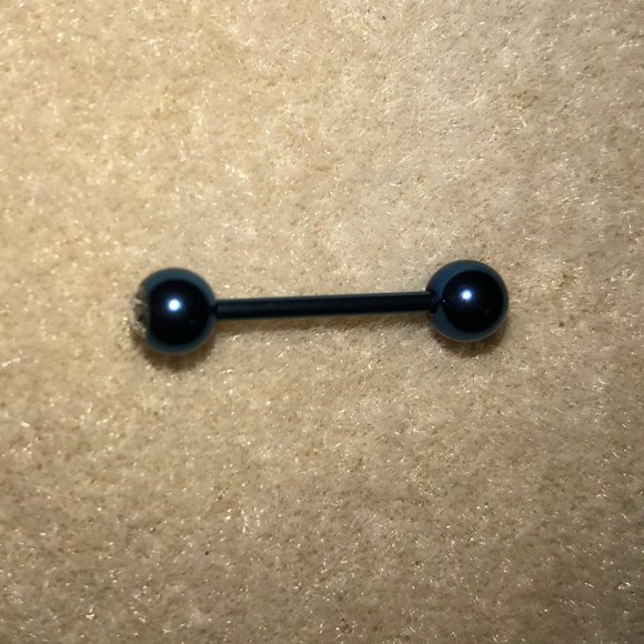 14 Gauge Blue with a Clear Gem Titanium Plated Tongue Ring - Picture 2 of 3